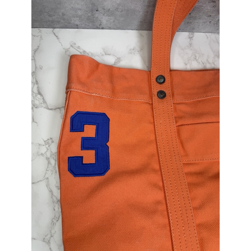 Vintage Polo Ralph Lauren Big Pony #3 Orange Canvas Tote Bag Leather Zip Rare - Picture 4 of 13